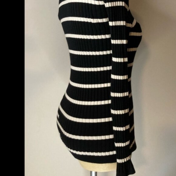 T Alexander Wang Black White Striped Fitted Rib Pullover Wool Silk Size XS EUC - Picture 11 of 13